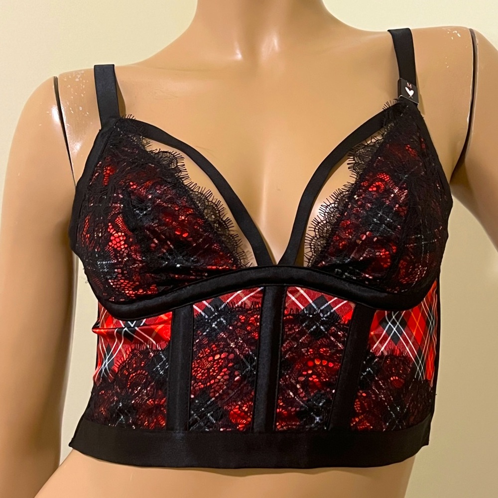 NWT Victoria's Secret Very Sexy Red&Black Plaid Corset Bra Size M
